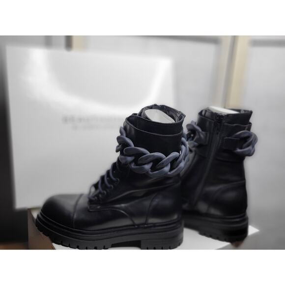 Beautiisoles by Robyn Women Zoey Black Leather Zip Lace up Combat Boots Size 5 - Picture 3 of 13